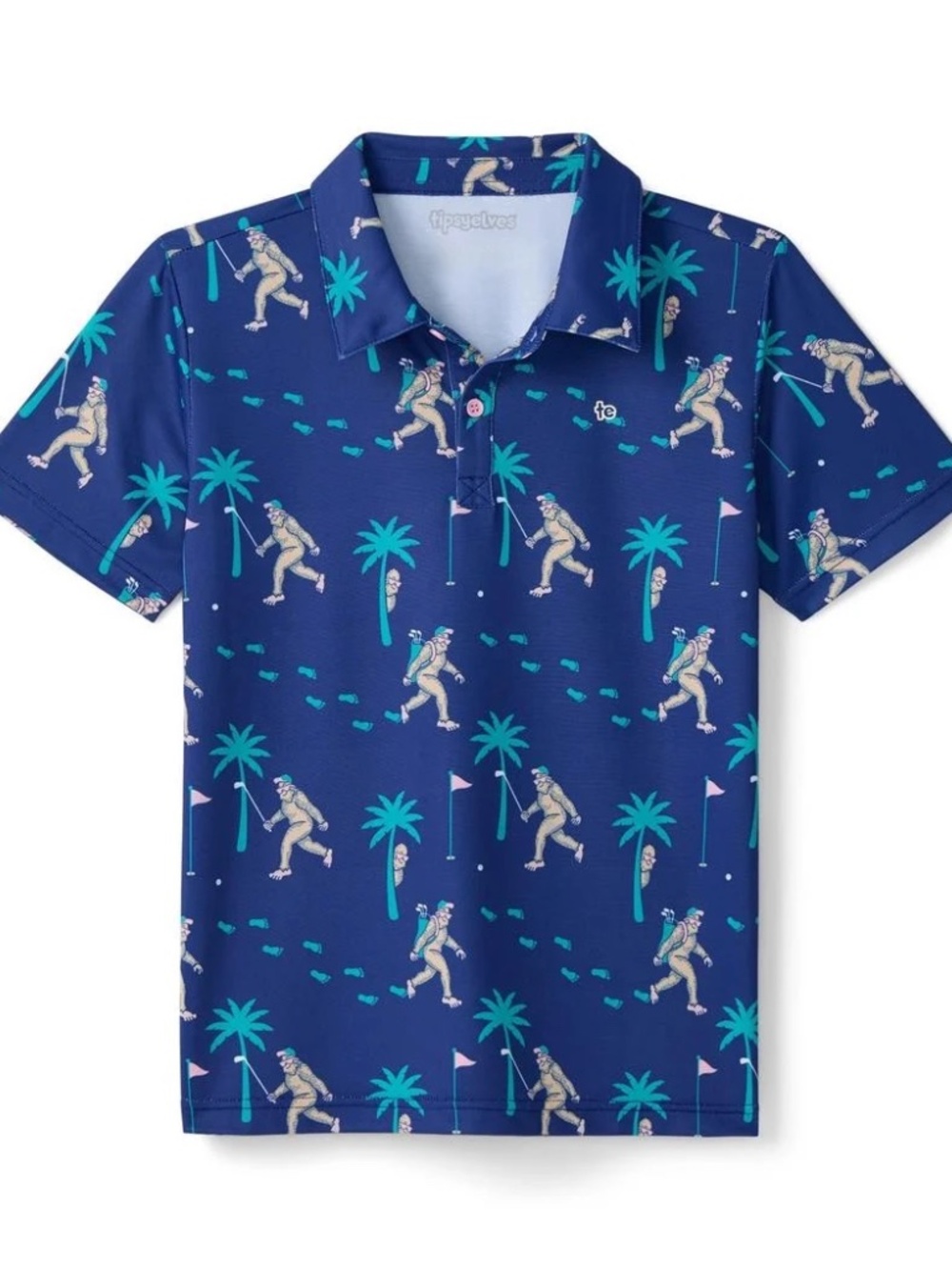 Men’s Novelty Golf Print Polo Shirt Navy Blue Size Medium NIP